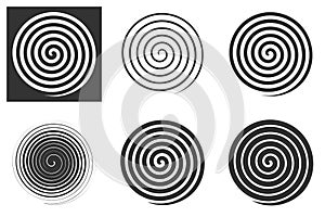 Set of spiral movement elements isolated on white background, black isolated objects, vector illustration